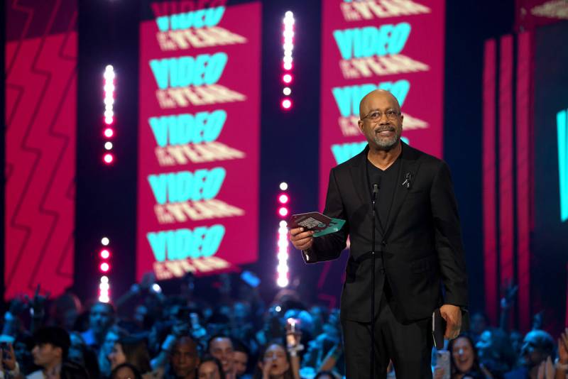 AUSTIN, TEXAS - APRIL 02: Darius Rucker speaks onstage during the 2023 CMT Music Awards at Moody Center on April 02, 2023 in Austin, Texas. (Photo by Rick Kern/Getty Images for CMT)