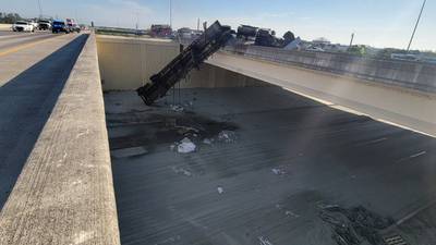 Watch: Tractor-trailer falls off overpass in Florida after fiery crash